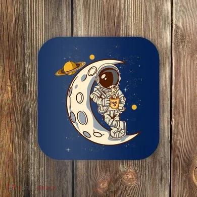 Coffee Loving Space Astronaut Moon Crest Coaster