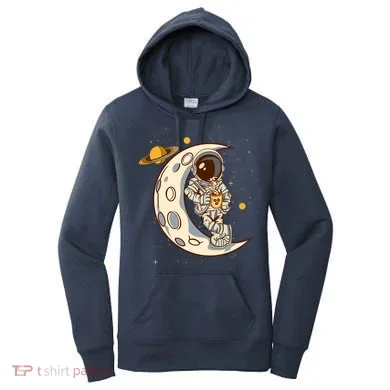 Coffee Loving Space Astronaut Moon Crest Women's Hoodie