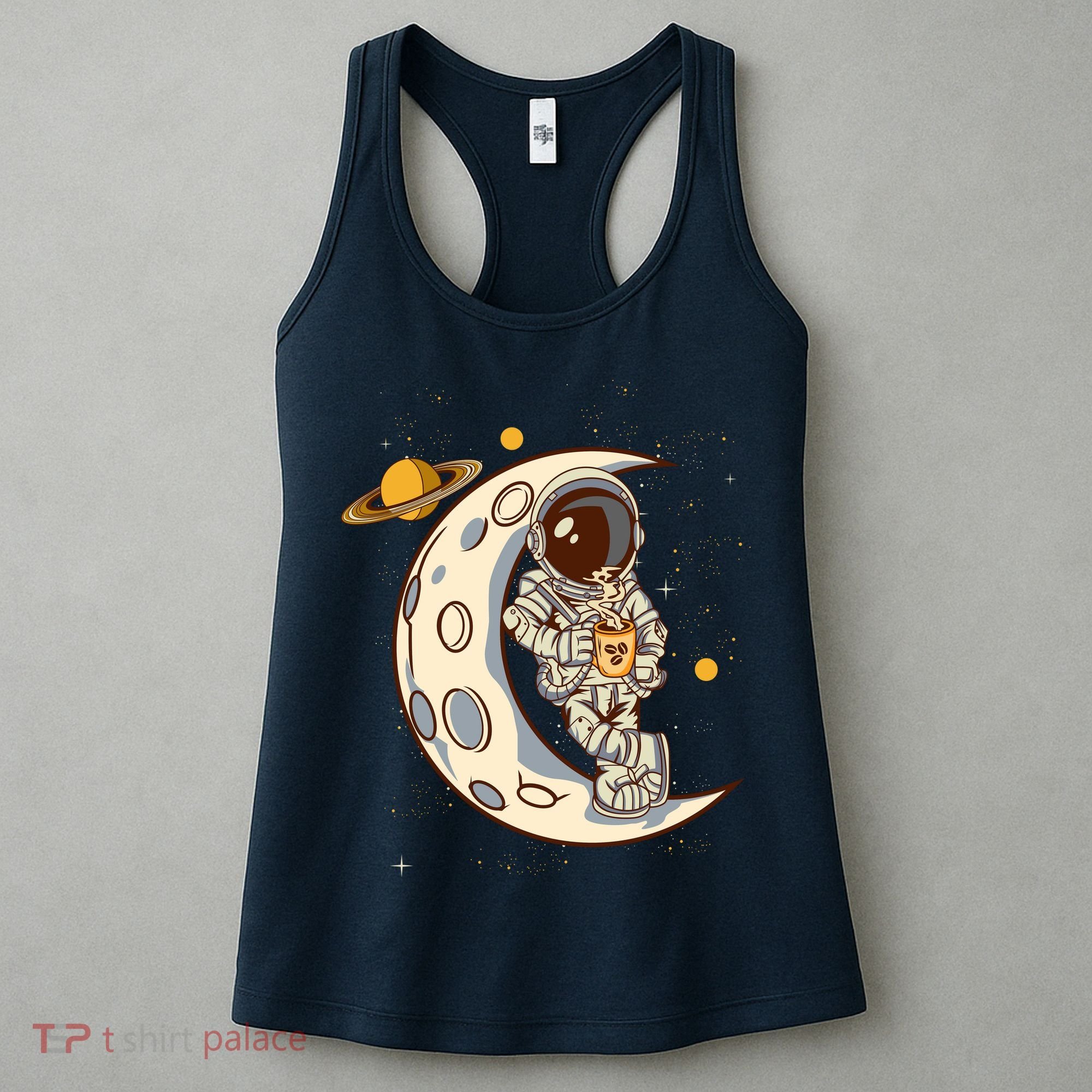Coffee Loving Space Astronaut Moon Crest Women's Tank Top