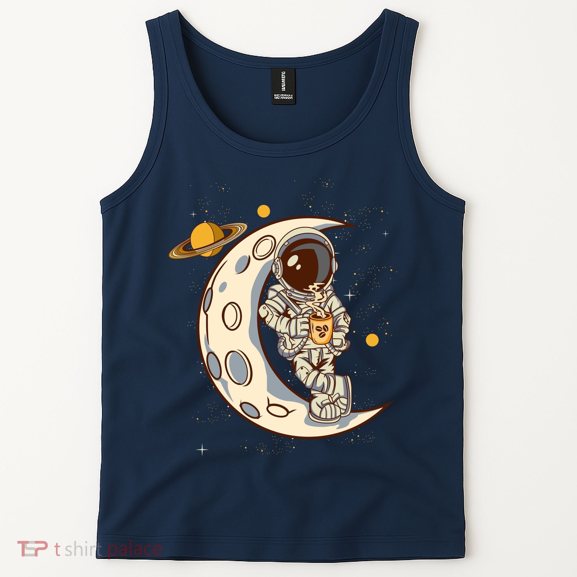 Coffee Loving Space Astronaut Moon Crest Tank Top