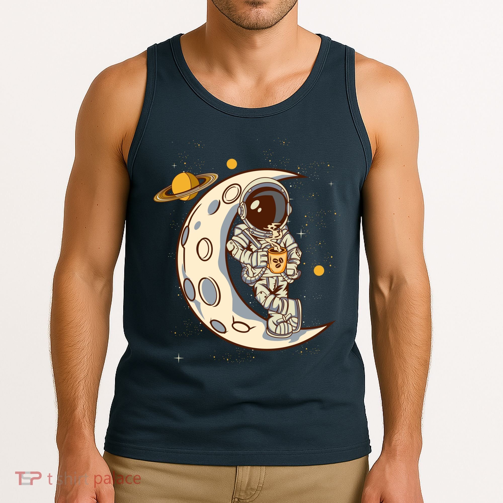 Coffee Loving Space Astronaut Moon Crest Tank Top