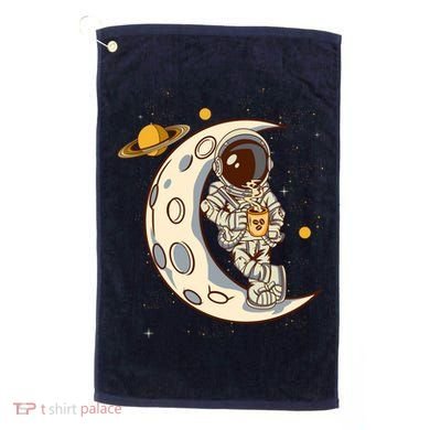 Coffee Loving Space Astronaut Moon Crest Golf Towel