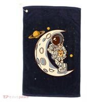 Coffee Loving Space Astronaut Moon Crest Golf Towel thumb 0