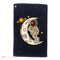 Coffee Loving Space Astronaut Moon Crest Golf Towel thumb 0
