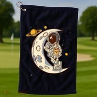Coffee Loving Space Astronaut Moon Crest Golf Towel thumb 1