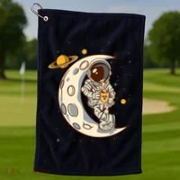 Coffee Loving Space Astronaut Moon Crest Golf Towel thumb 1