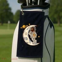 Coffee Loving Space Astronaut Moon Crest Golf Towel thumb 2
