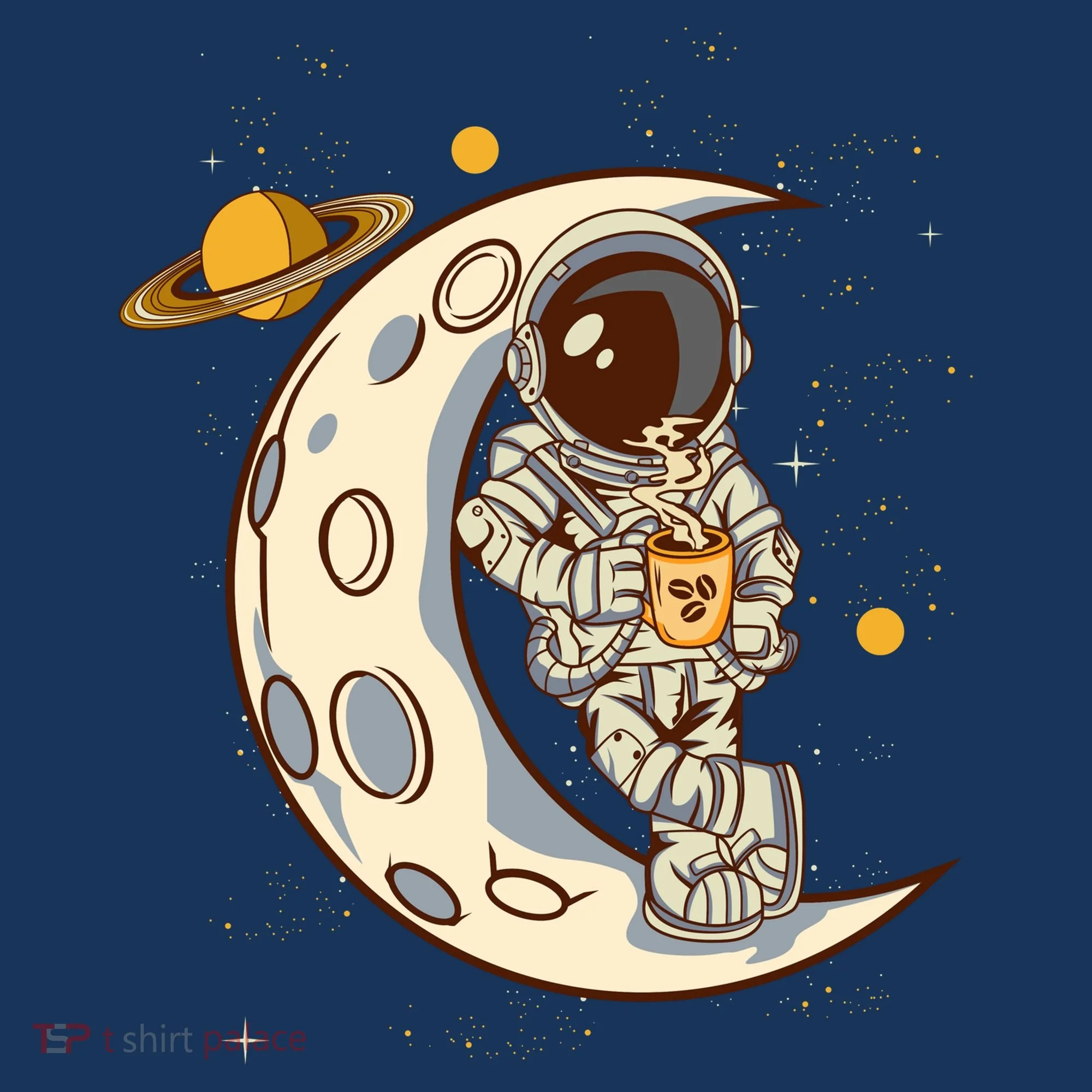 Coffee Loving Space Astronaut Moon Crest Golf Towel