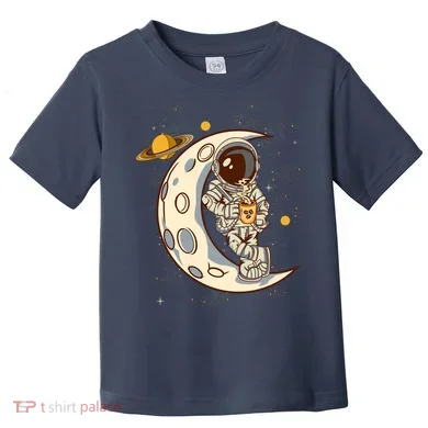 Coffee Loving Space Astronaut Moon Crest Toddler T-Shirt