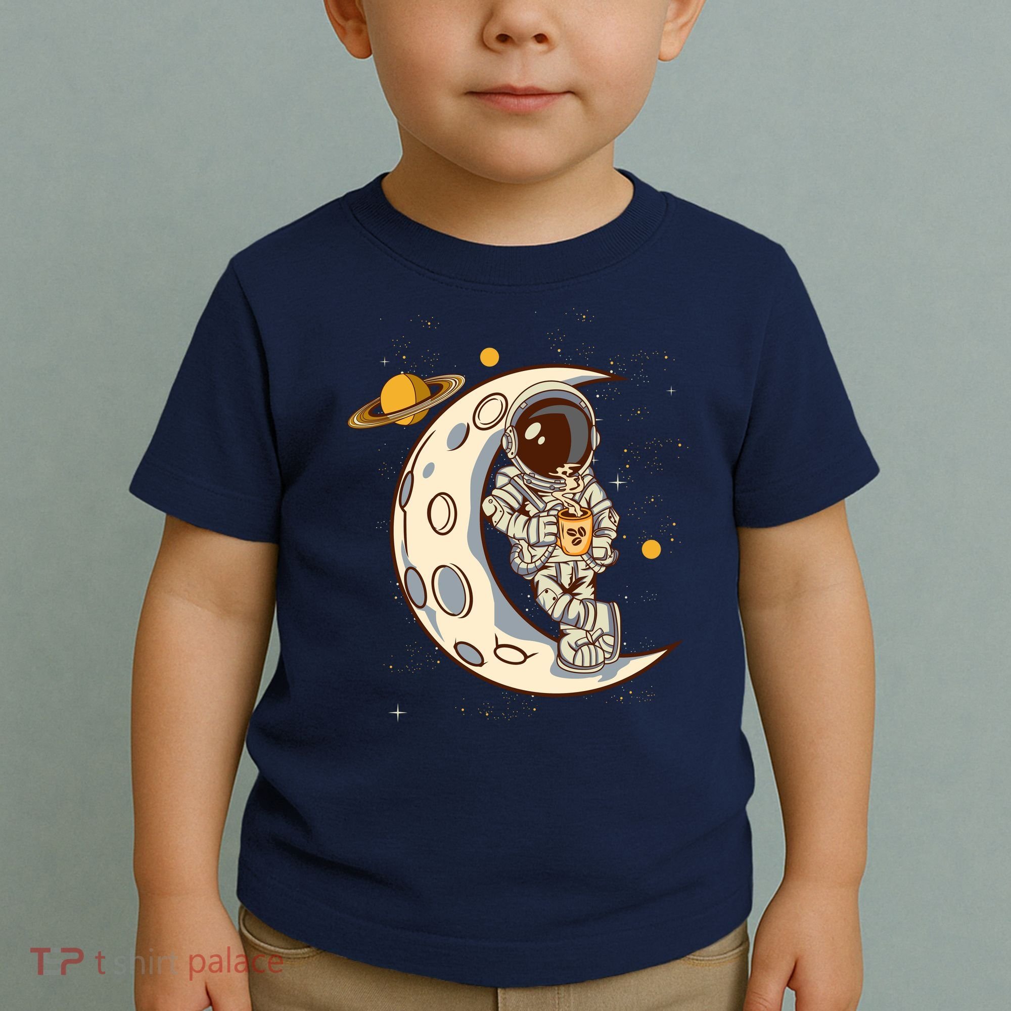Coffee Loving Space Astronaut Moon Crest Toddler T-Shirt
