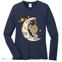 Coffee Loving Space Astronaut Moon Crest Women's Long Sleeve Shirt thumb 0