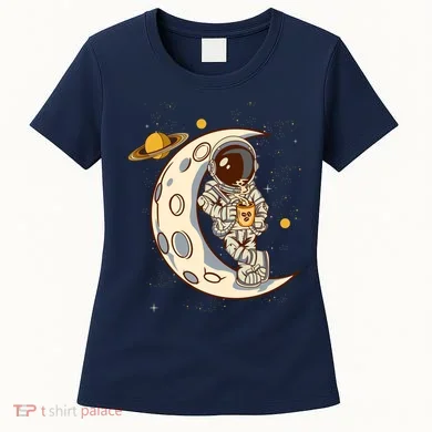 Coffee Loving Space Astronaut Moon Crest Women's T-Shirt
