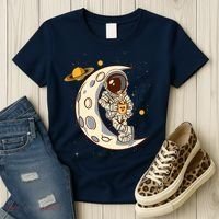 Coffee Loving Space Astronaut Moon Crest Women's T-Shirt thumb 3