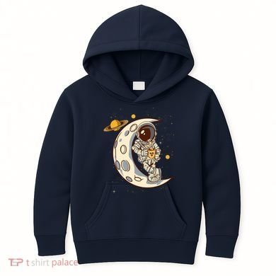 Coffee Loving Space Astronaut Moon Crest Kids Hoodie