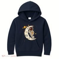 Coffee Loving Space Astronaut Moon Crest Kids Hoodie thumb 0