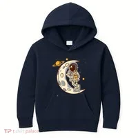 Coffee Loving Space Astronaut Moon Crest Kids Hoodie thumb 0