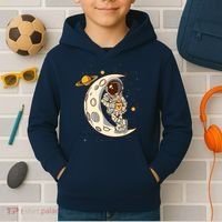 Coffee Loving Space Astronaut Moon Crest Kids Hoodie thumb 2