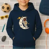 Coffee Loving Space Astronaut Moon Crest Kids Hoodie thumb 2