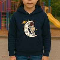 Coffee Loving Space Astronaut Moon Crest Kids Hoodie thumb 3