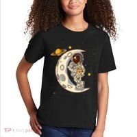 Coffee Loving Space Astronaut Moon Crest Kids T-Shirt thumb 2