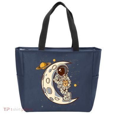 Coffee Loving Space Astronaut Moon Crest Tote Bag