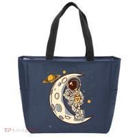 Coffee Loving Space Astronaut Moon Crest Tote Bag thumb 0