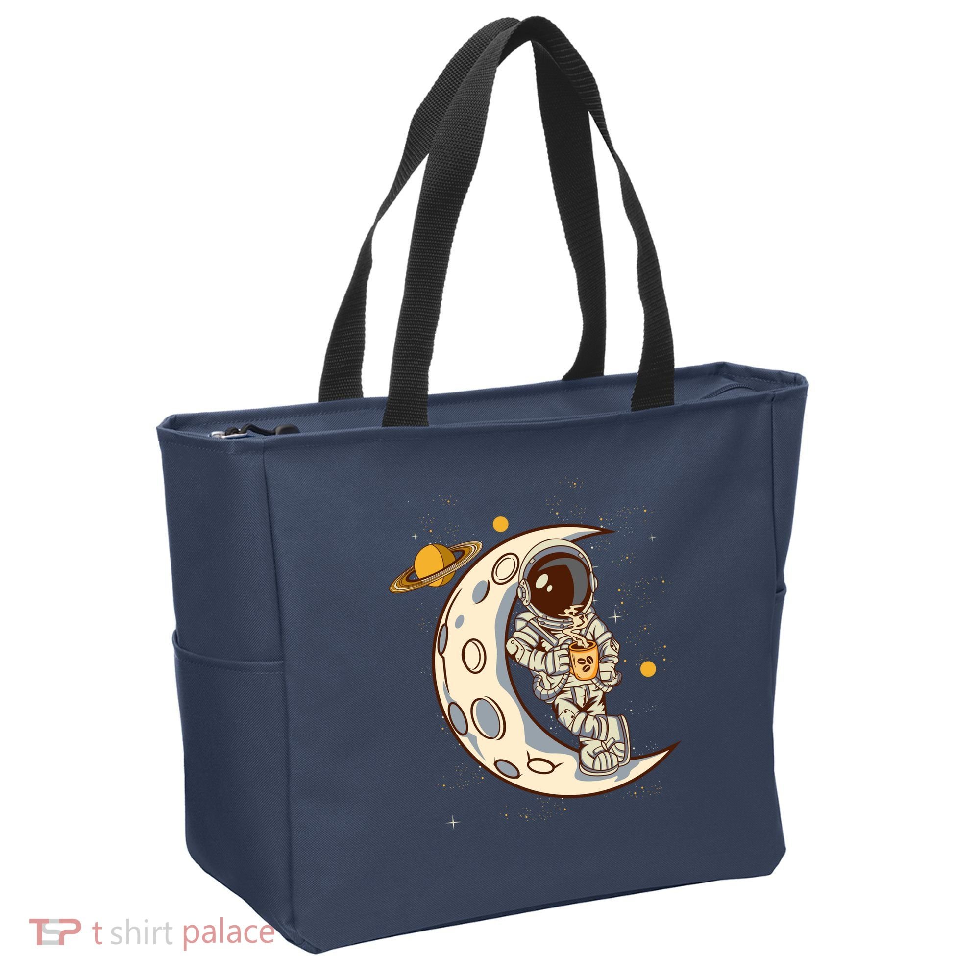 Coffee Loving Space Astronaut Moon Crest Tote Bag
