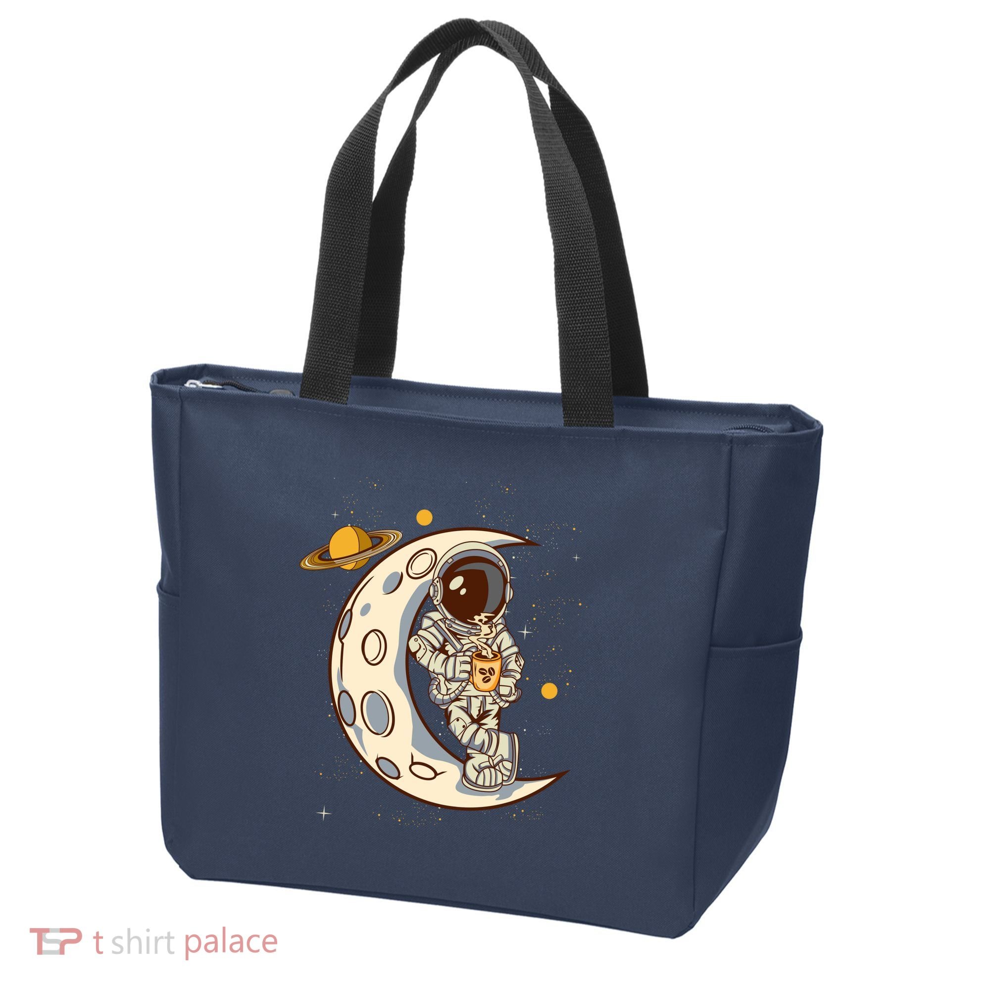 Coffee Loving Space Astronaut Moon Crest Tote Bag