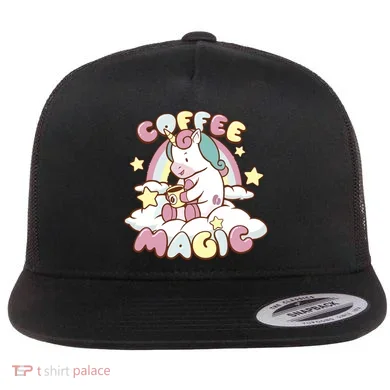 Coffee Magic Unicorn Flat Bill Trucker Hat
