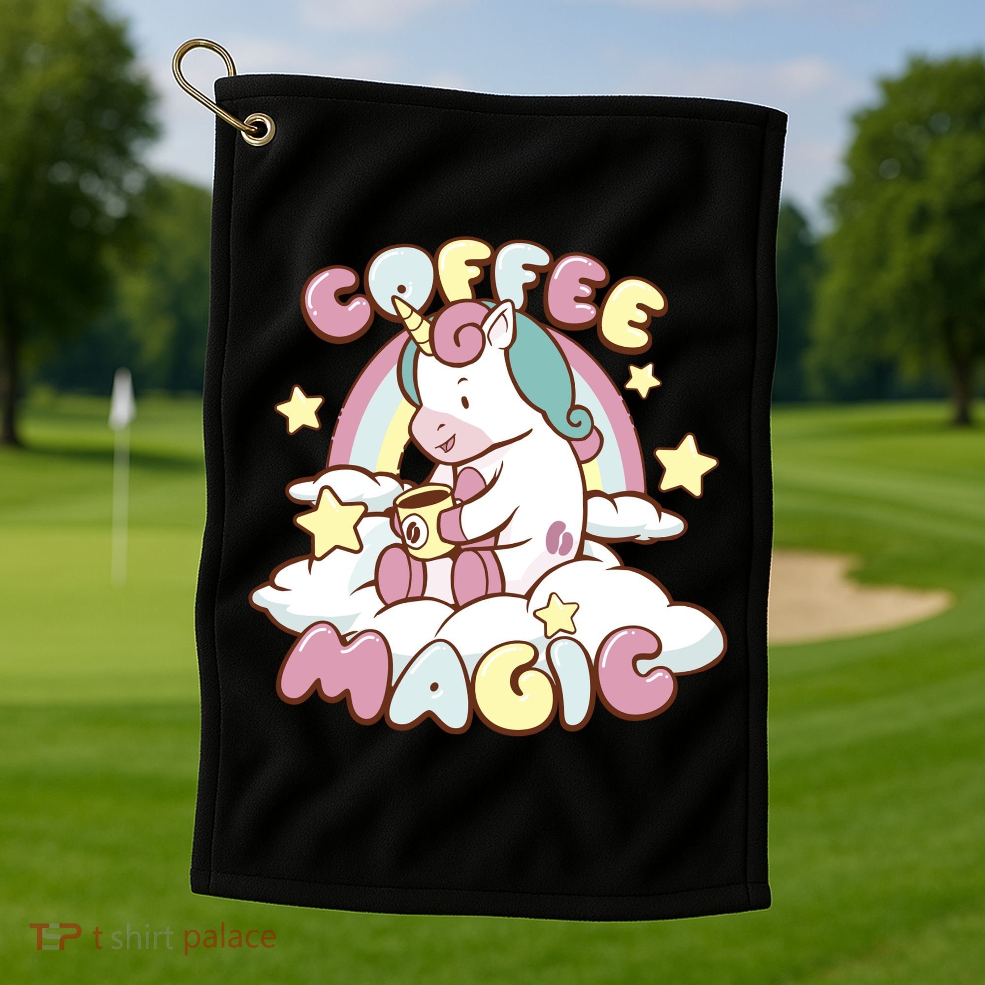 Coffee Magic Unicorn Golf Towel