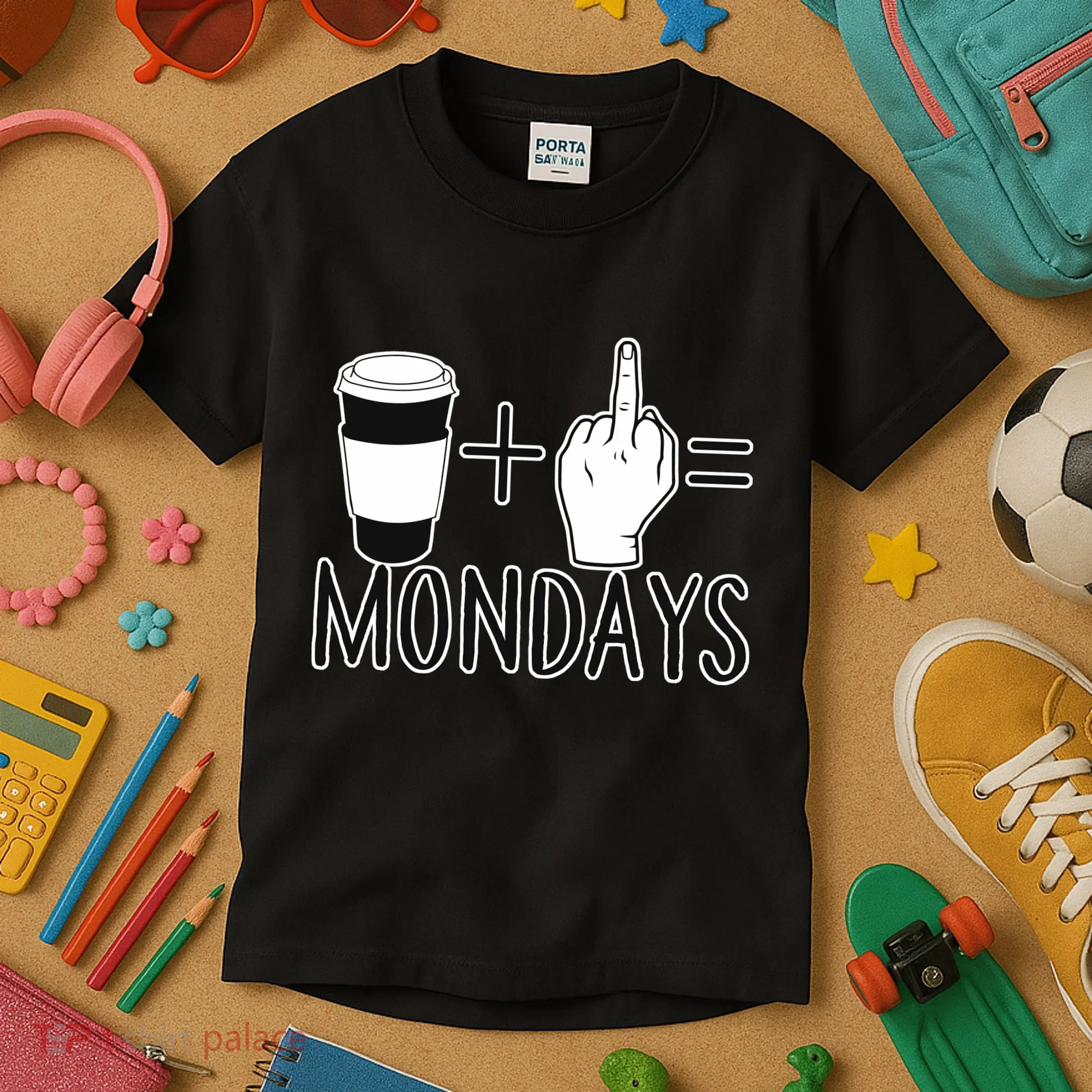 Coffee Plus Middle Finger Equals Monday Kids T-Shirt