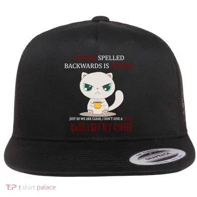 Coffee Spelled Backwards EEFOC Flat Bill Trucker Hat