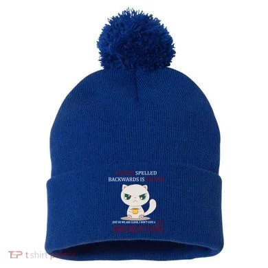 Coffee Spelled Backwards EEFOC Pom Pom 12in Knit Beanie