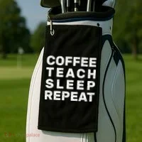 Coffee Teach Sleep Repeat Golf Towel thumb 2