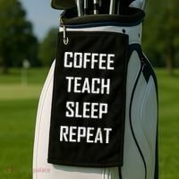 Coffee Teach Sleep Repeat Funny Teacher Golf Towel thumb 2