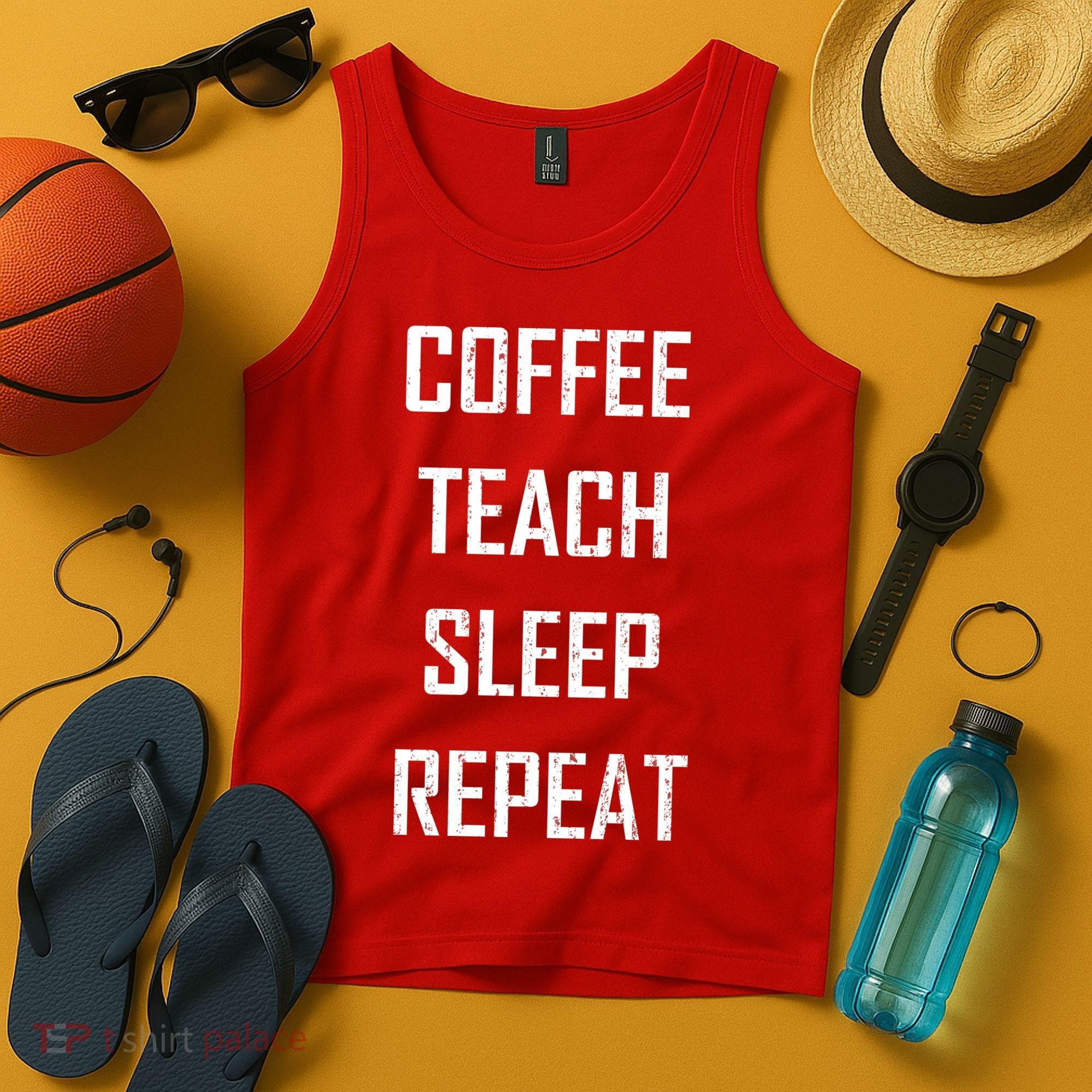 Coffee Teach Sleep Repeat Funny Teacher Tank Top
