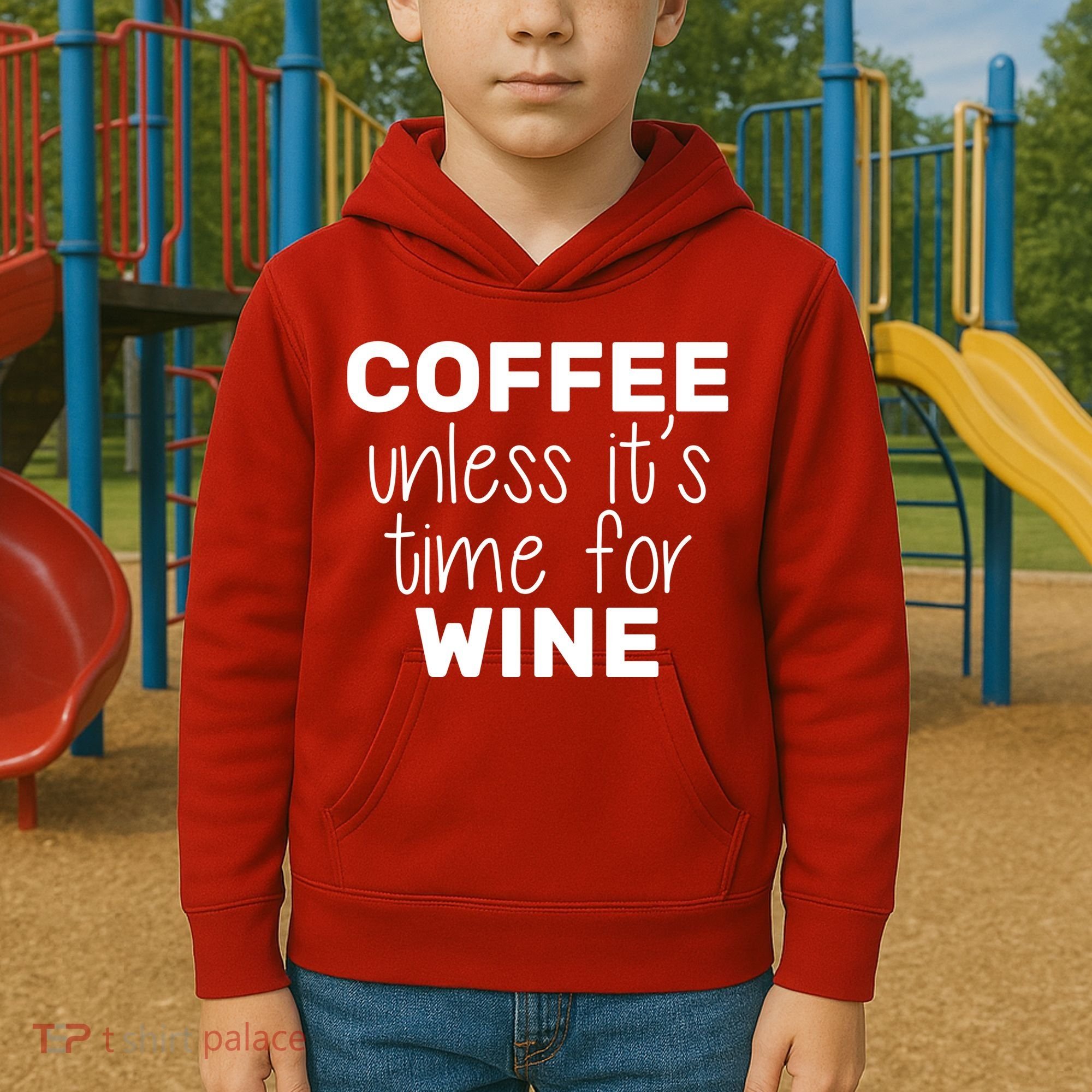 Coffee Unless It's Time For Wine Kids Hoodie