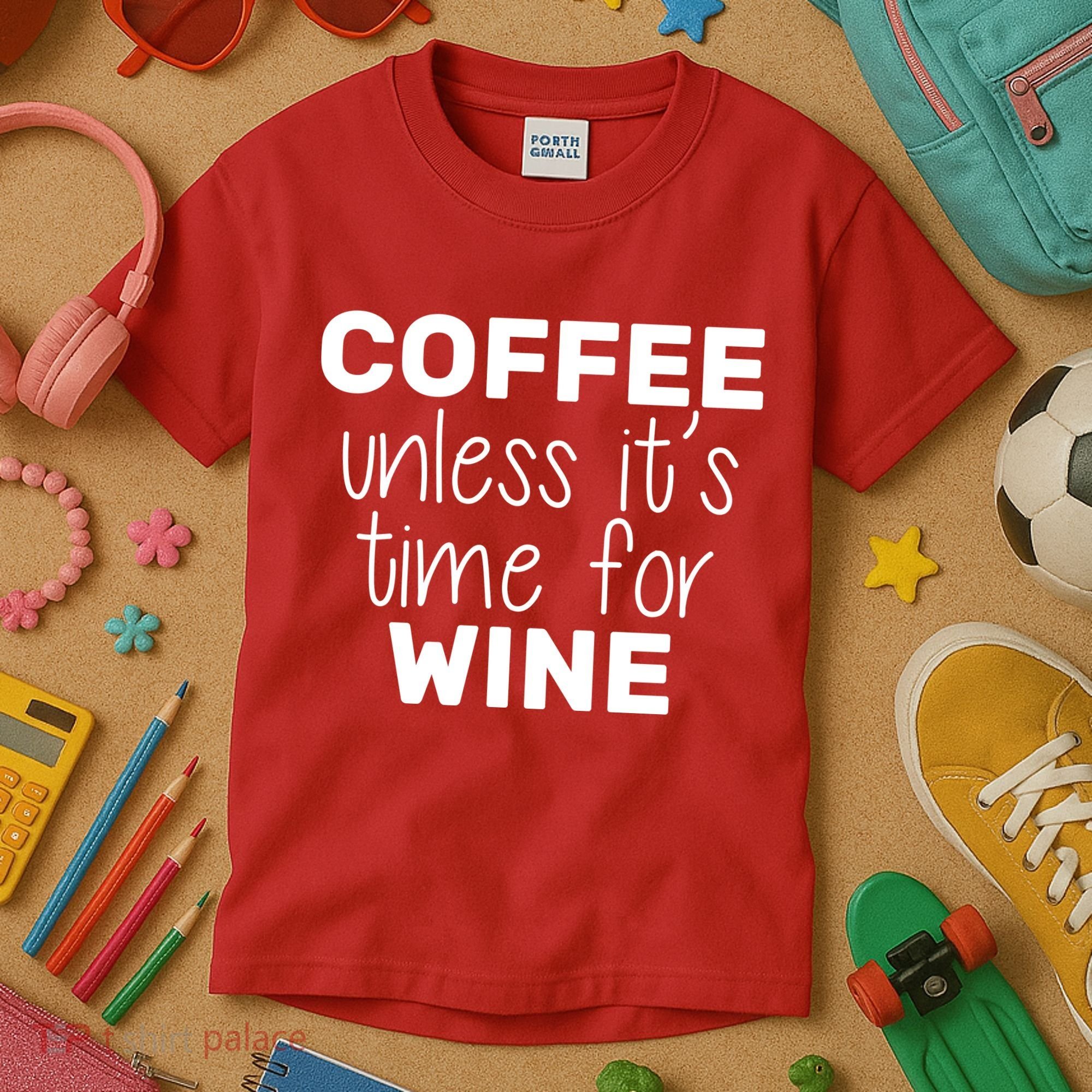 Coffee Unless It's Time For Wine Kids T-Shirt