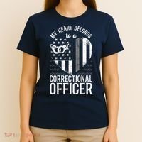 Correctional Officer Girlfriend Wife Heart American Flag T-Shirt thumb 4