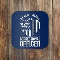 Correctional Officer Girlfriend Wife Heart American Flag Coaster thumb 0