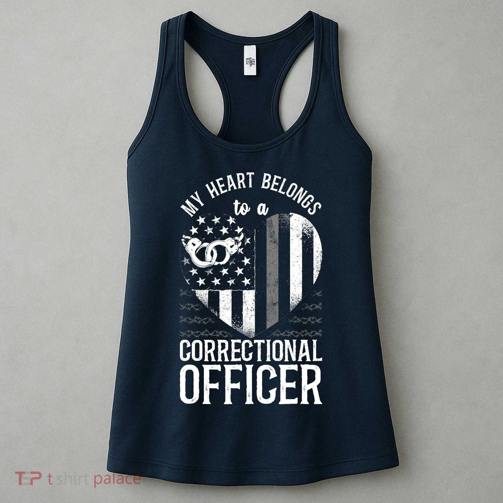 Correctional Officer Girlfriend Wife Heart American Flag Women's Tank Top