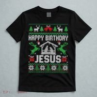 Christmas Outfit Happy Birthday Jesus Holiday Ugly Sweater T-Shirt thumb 5