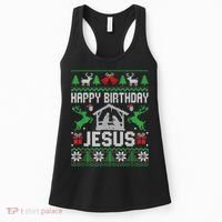Christmas Outfit Happy Birthday Jesus Holiday Ugly Sweater Women's Tank Top thumb 0