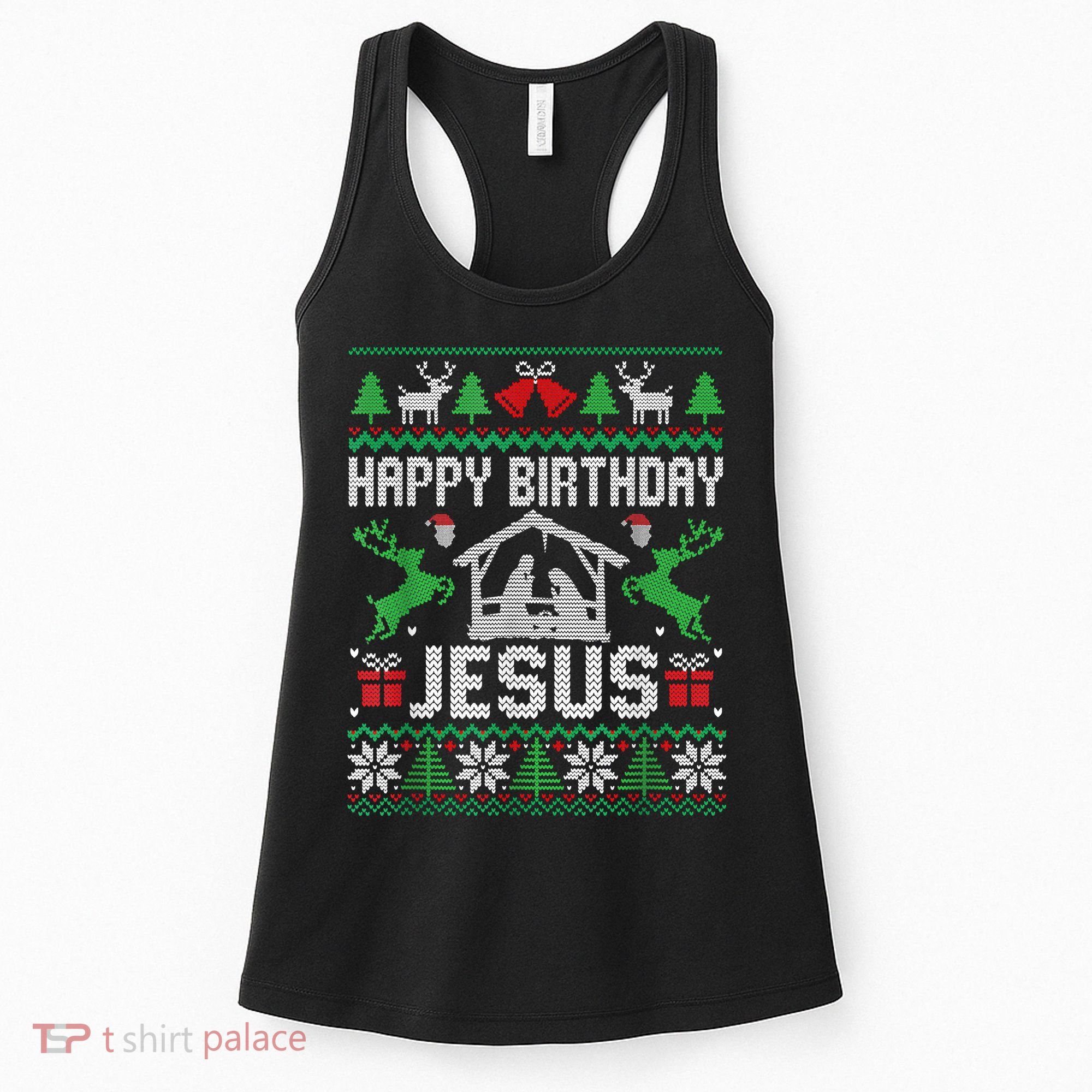 Christmas Outfit Happy Birthday Jesus Holiday Ugly Sweater Women's Tank Top