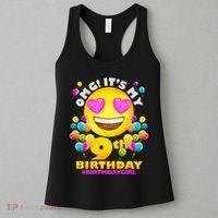Cute OMG It's My 9th Birthday #BirthdayGirl Emoji Women's Tank Top thumb 3