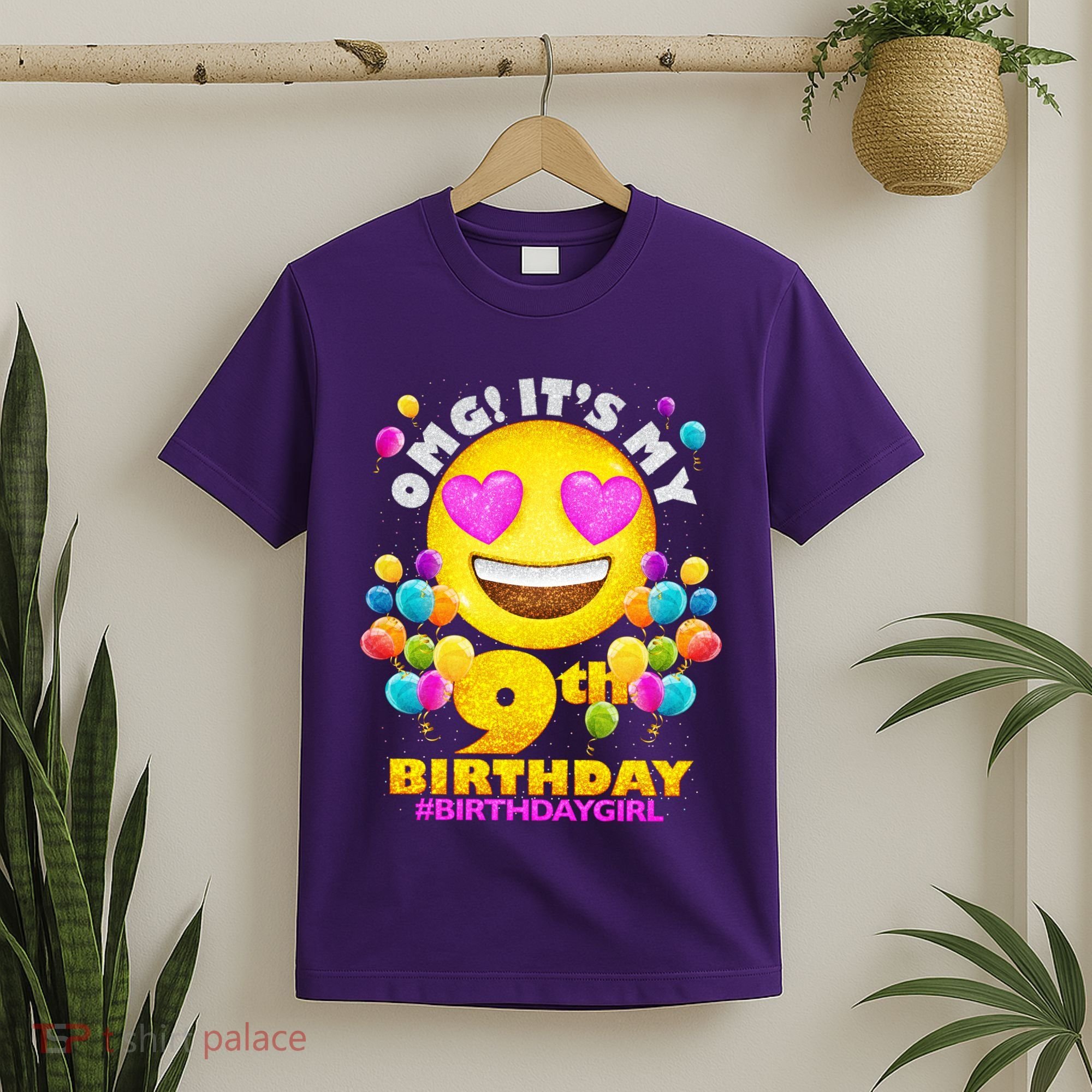 Cute OMG It's My 9th Birthday #BirthdayGirl Emoji T-Shirt