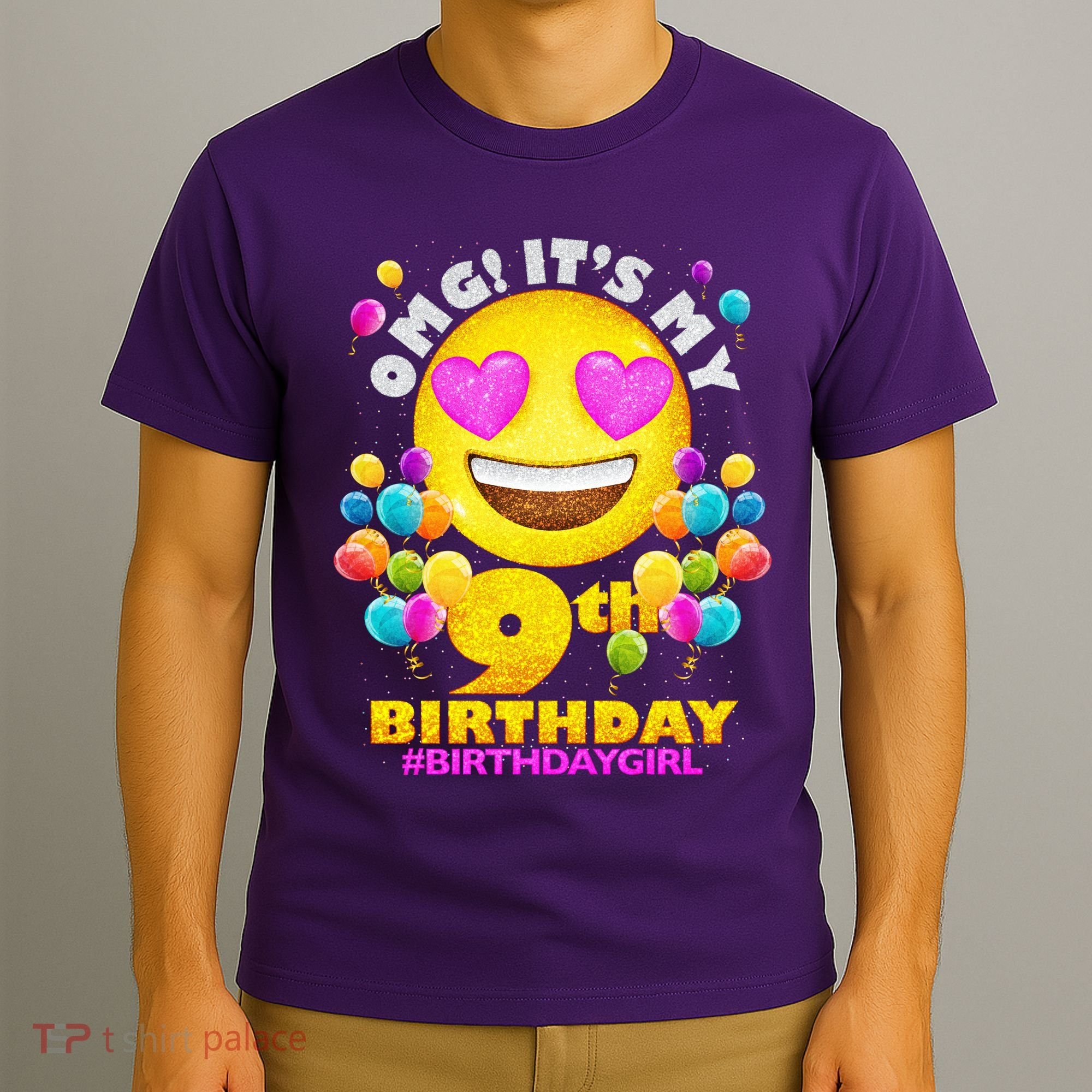 Cute OMG It's My 9th Birthday #BirthdayGirl Emoji T-Shirt