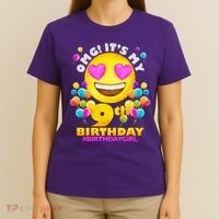 Cute OMG It's My 9th Birthday #BirthdayGirl Emoji T-Shirt thumb 4