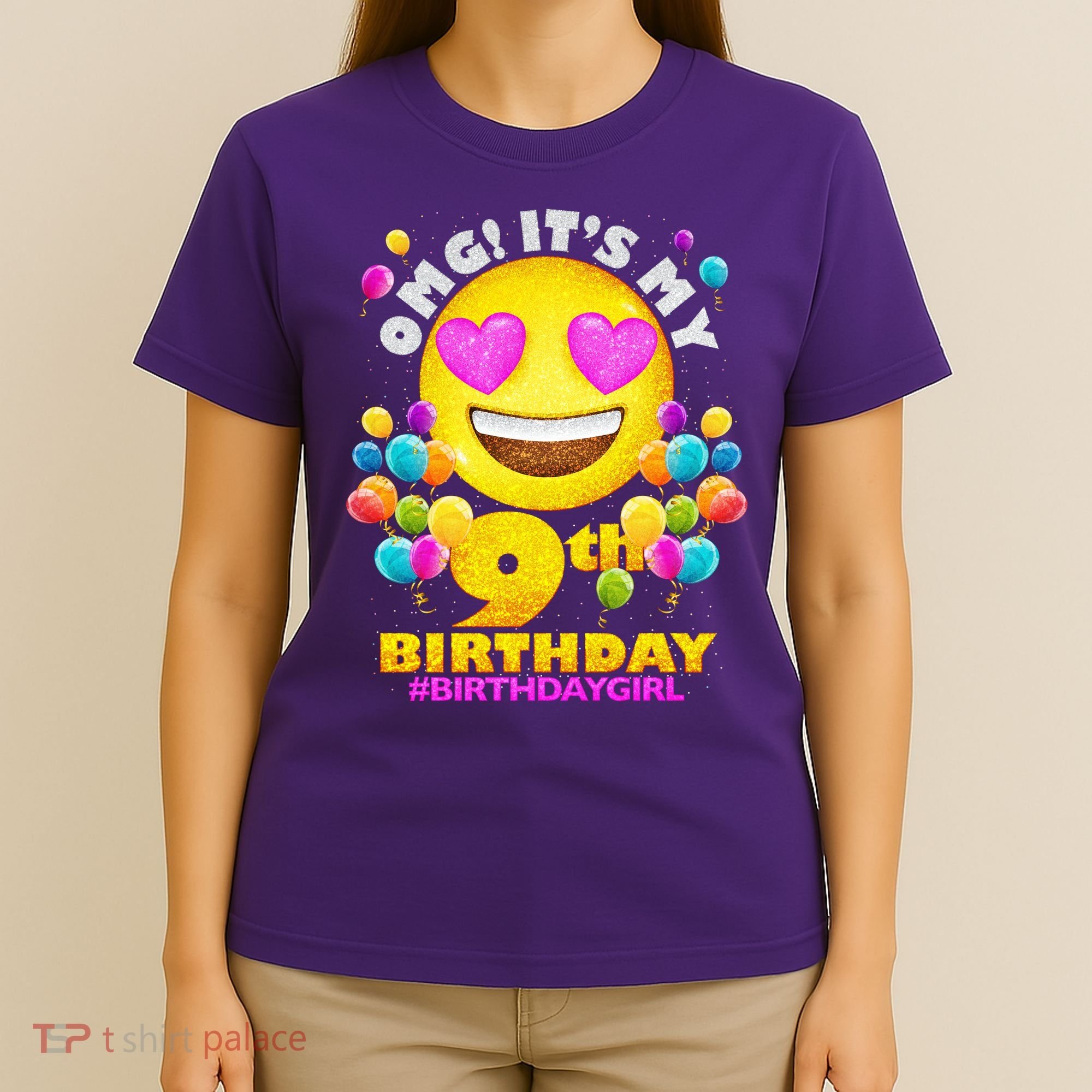 Cute OMG It's My 9th Birthday #BirthdayGirl Emoji T-Shirt