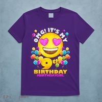 Cute OMG It's My 9th Birthday #BirthdayGirl Emoji T-Shirt thumb 5
